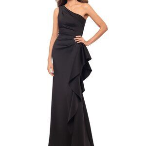 Xscape Women's One-Shoulder Scuba Ruffle Gown Dress– Black (NWT, Size 6)